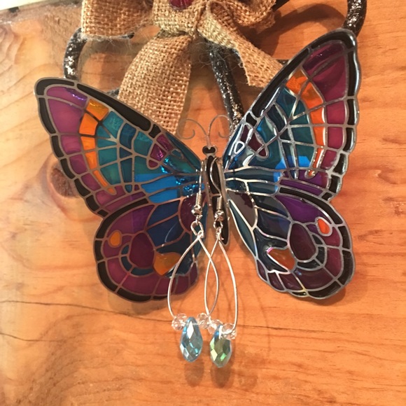 Blue & white Swarovski crystal earrings - Picture 2 of 6